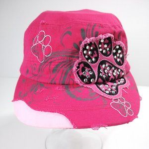 Puppy Print  Rhinestone Pink Baseball Cap Dog Mom Cotton